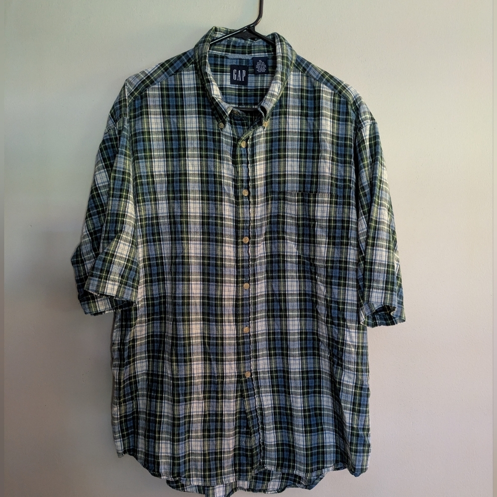 Vintage GAP Short Sleeve Plaid Button Up Mens XL Casual Shirt